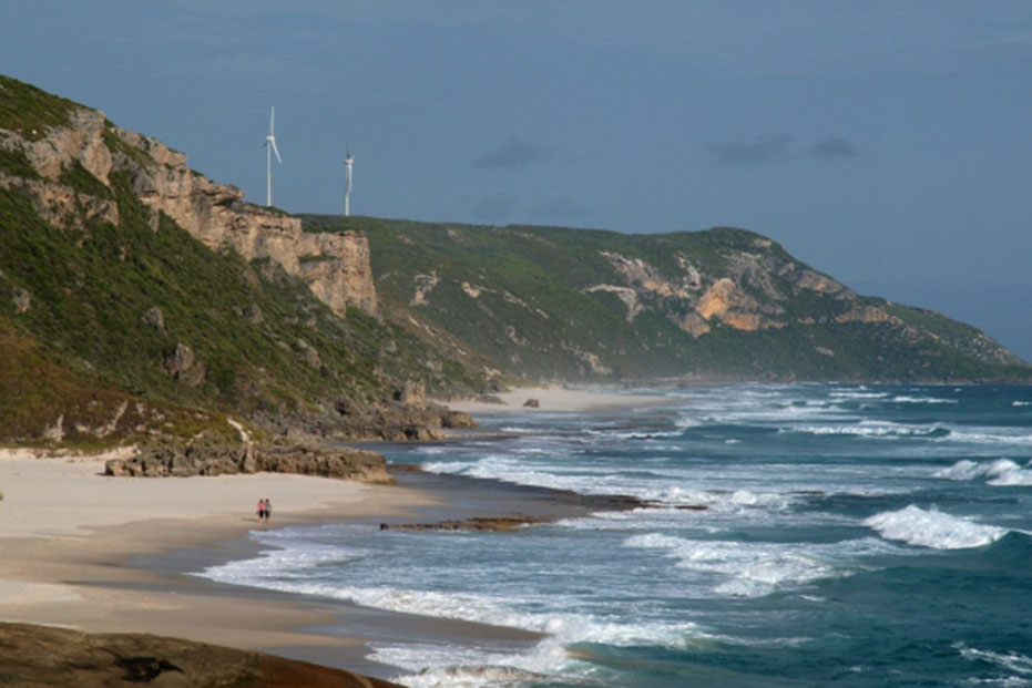 The turbines from Lights Beach, 3.5km west of the windfarm